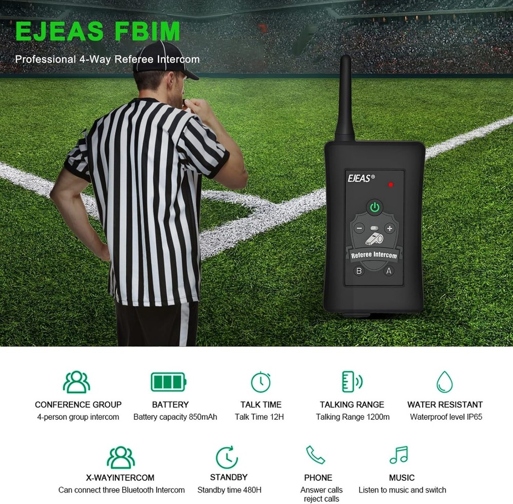 Bluetooth Football Soccer Referee Intercom Conmmunication System for 4 User