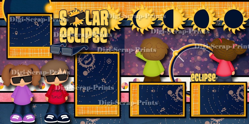 SOLAR ECLIPSE ~ 2 premade scrapbook pages paper TRAVEL layout DIGISCRAP A0544
