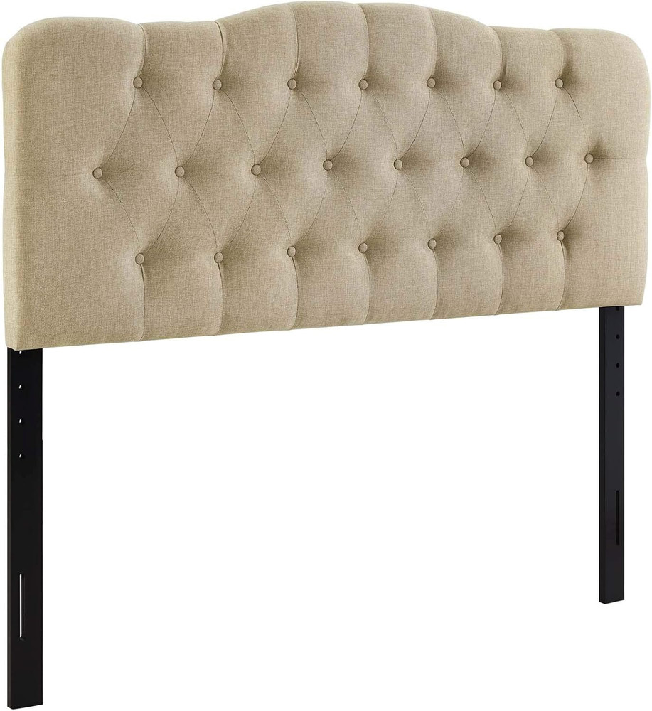 Beige Tufted Linen Queen Headboard - Elegant Upholstered Design
