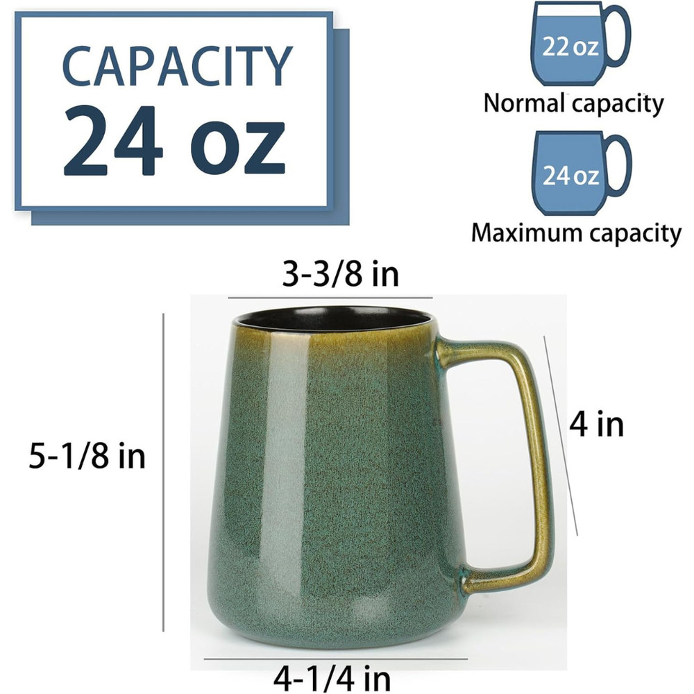 24 OZ Extra Large Ceramic Coffee Mug with a Large Handle (24 OZ Green)