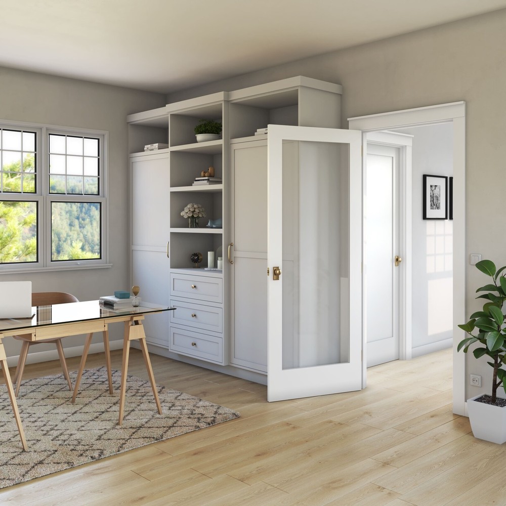 Primed 1 Lite Fullview Clear Glass Solid Core Interior French Doors 6'8 Height