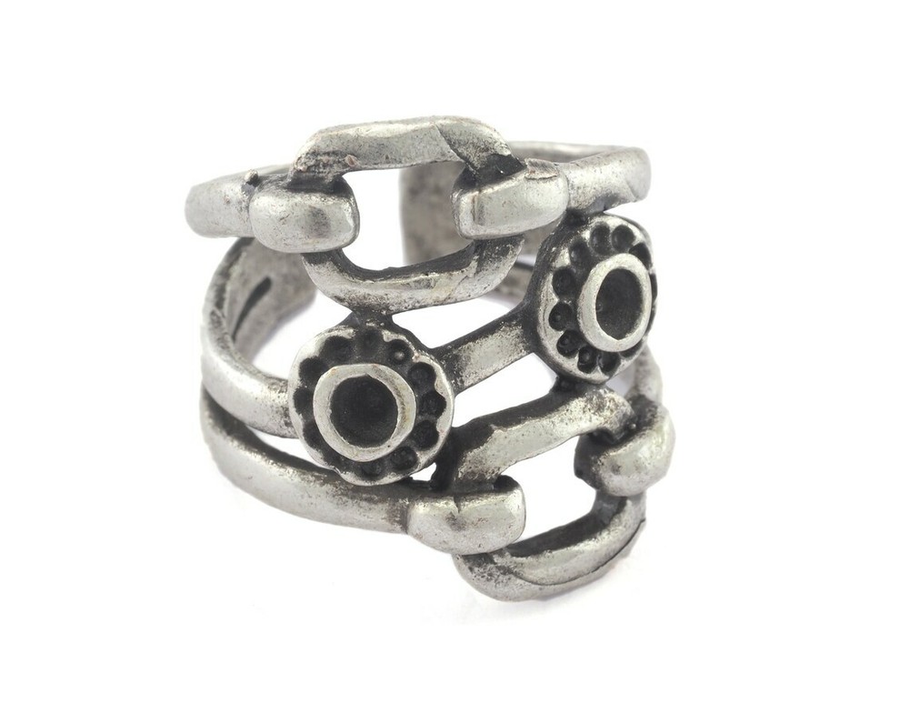 Ring Adjustable Ring Bezel - Antique Silver brass 18mm 8US inner size 2822