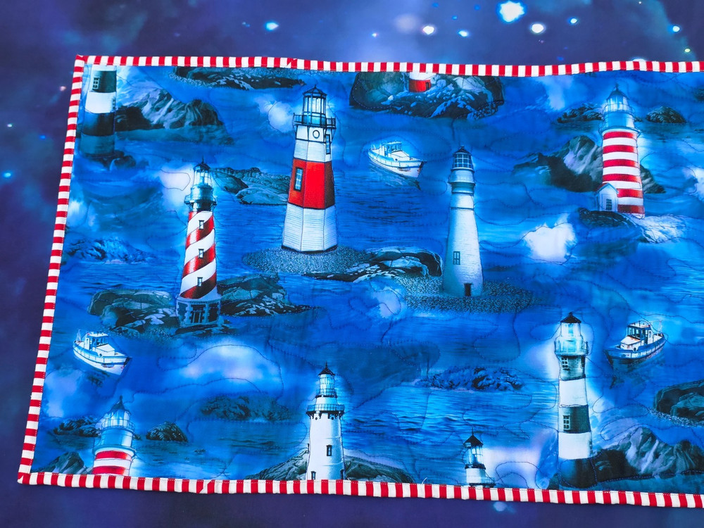 Handmade Quilted Table Runner Beach Lighthouse cape harbor