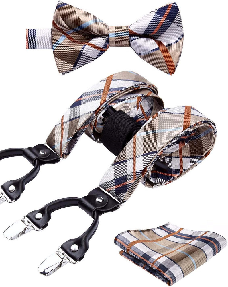 Bow Tie and Suspenders for Men Suspender and Bowtie Handkerchief Set Adjustable