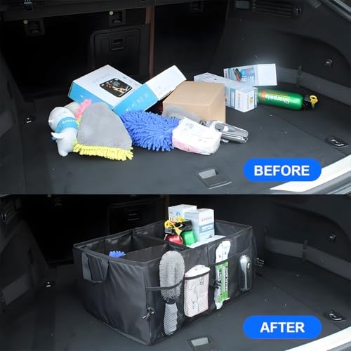 Car Trunk Organizer, Collapsible Multi Compartment Vehicle Storage Box, Black
