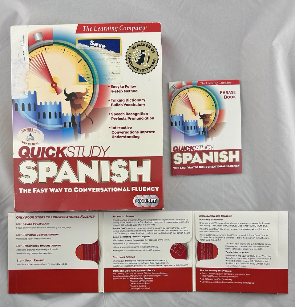 1998 Quick Study Conversational Spanish Learning Company Education 3-CD Set
