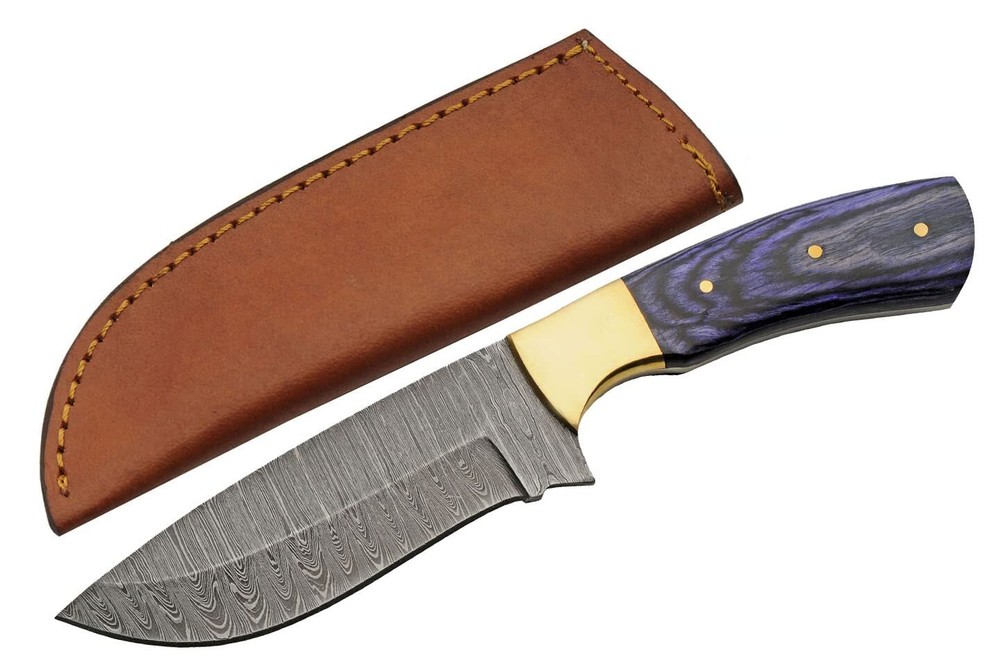 New Damascus Opal Blue Hunter Fixed Blade Knife DM-1312