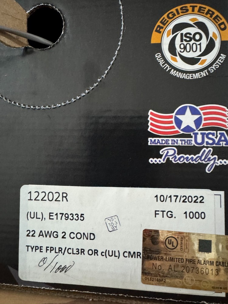 Advanced Digital 12202R 22/2C Non-Shielded Riser Security Cable Gray  1000ft