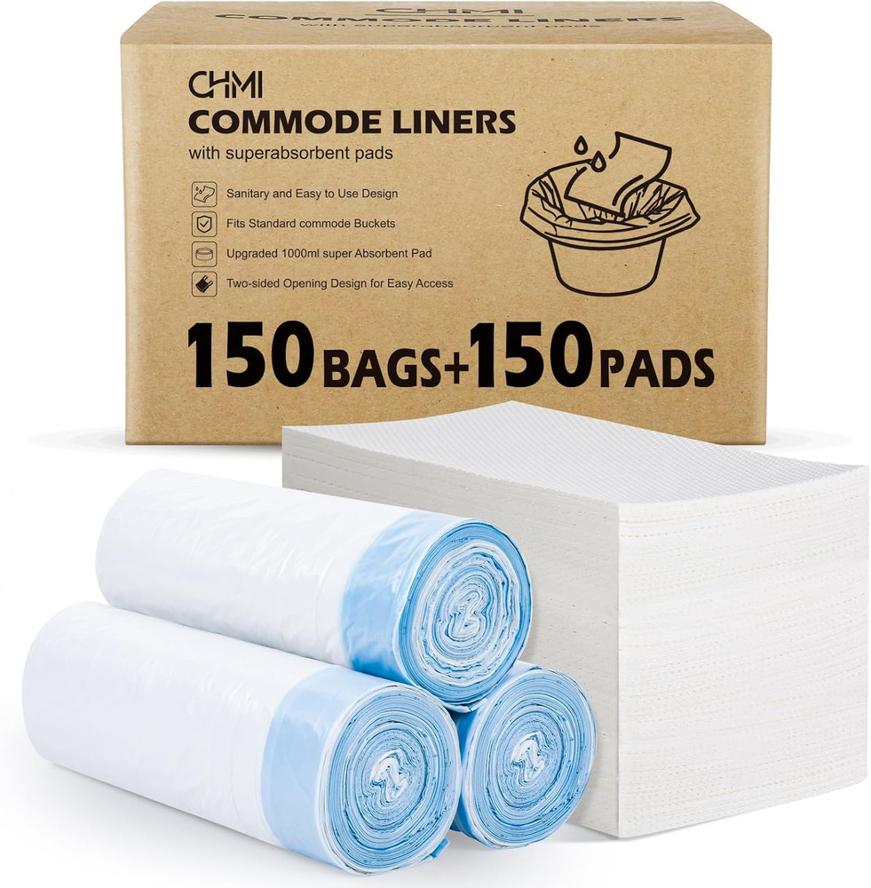 150 Pack Commode Liners with Absorbent Pads，150 Disposable Commode Bags and 1...