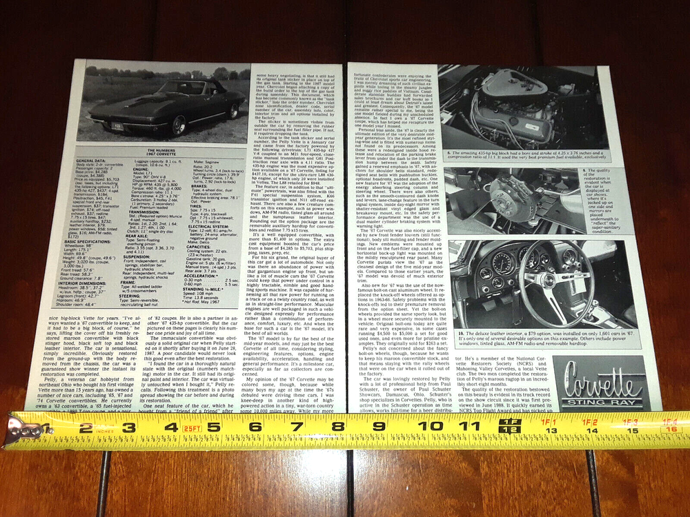 1967 CORVETTE L71 427 ORIGINAL 1989 ARTICLE