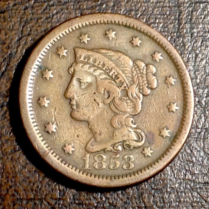 1853 Braided Hair  US Large Cent cd -