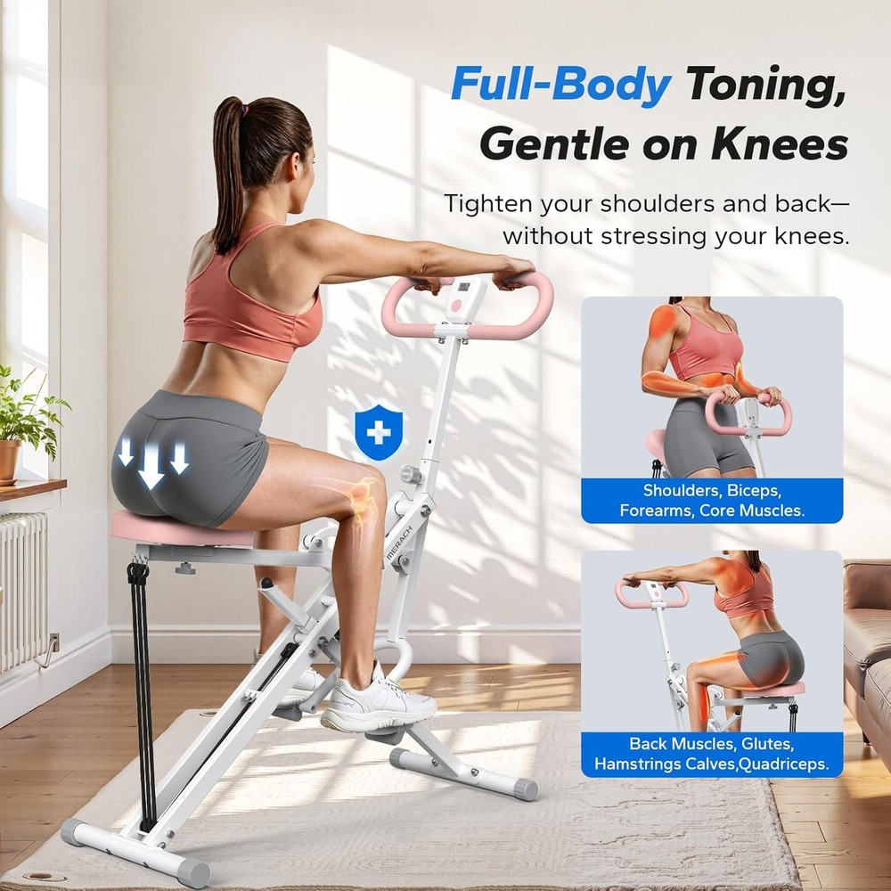Squat Machine,MERACH R07 2 in 1 Squat Rowing Machine, Easy Setup & Foldable,Pink