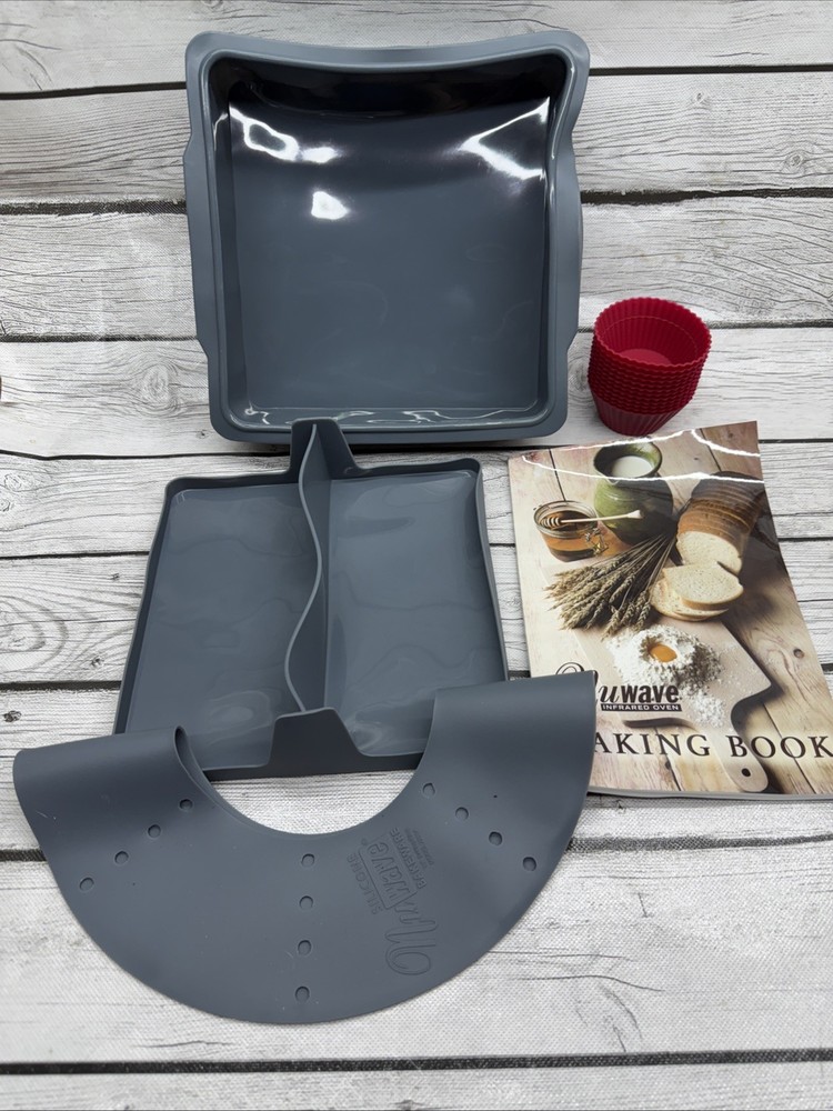 Nuwave Silicon Bakeware Set Bake Pan Divider Ring Cupcake Liners and Baking Book