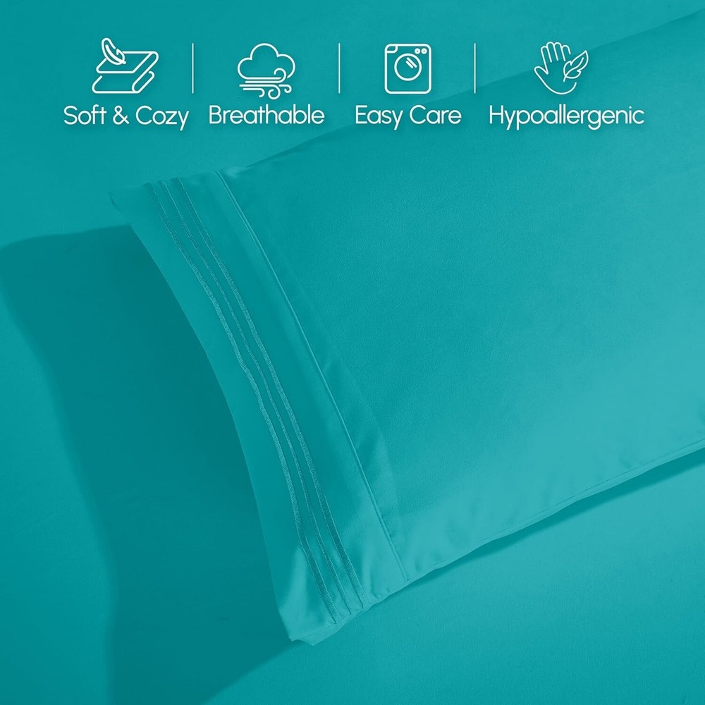 Extra Deep Pocket Queen Sheet Set - 1500 Thread Count Soft Teal Bedding