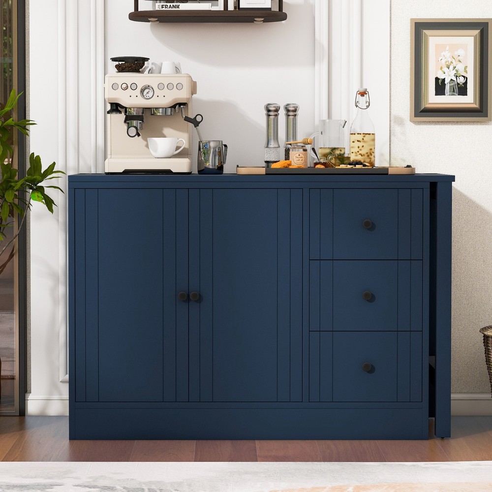 89.7'' Multifunctional Wooden Sideboard (Extendable Table, 2 Doors+3 Drawers)