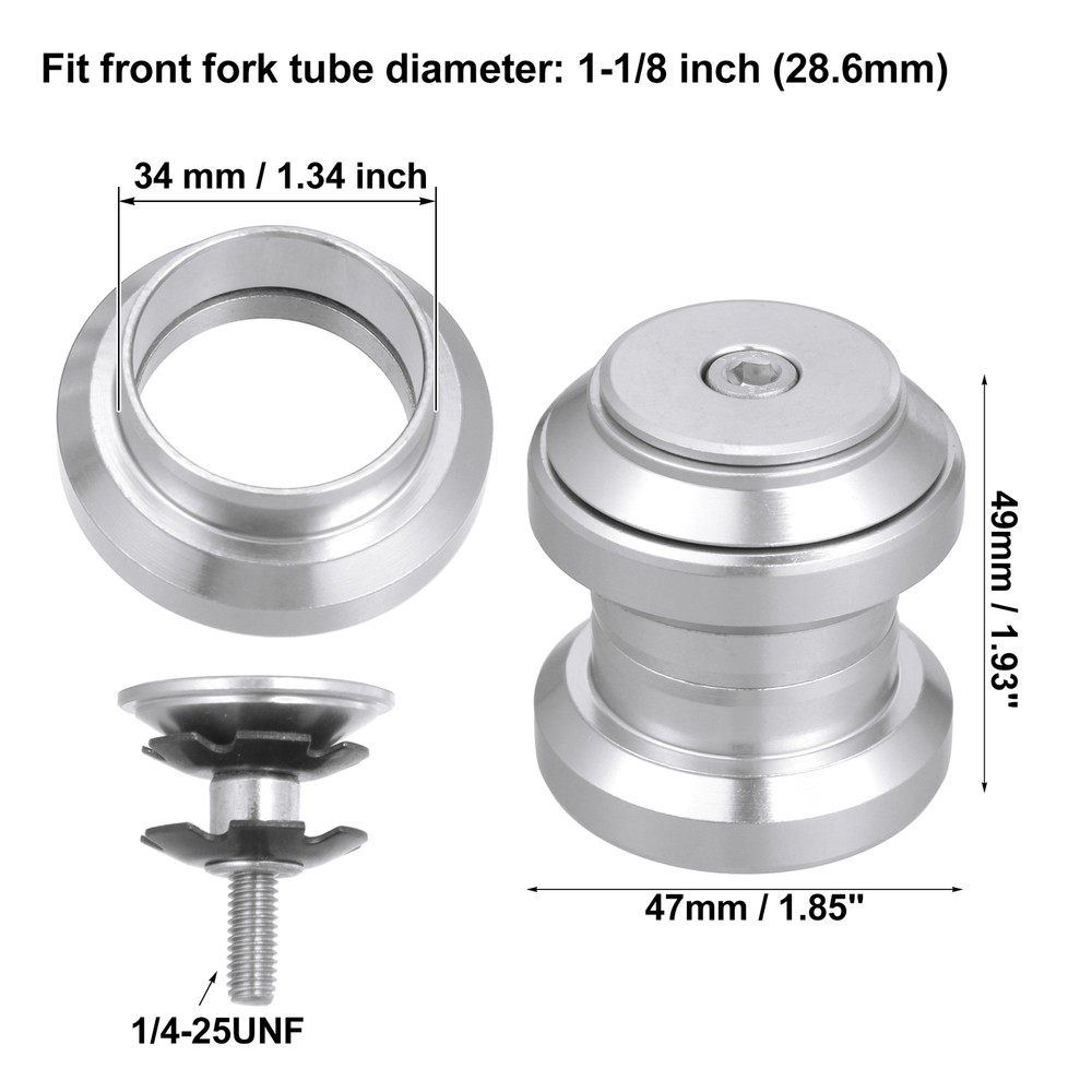 Universal Pack (1) 34mm 1-1/8" Threadless Bicycle Headset Combo Silver Tone