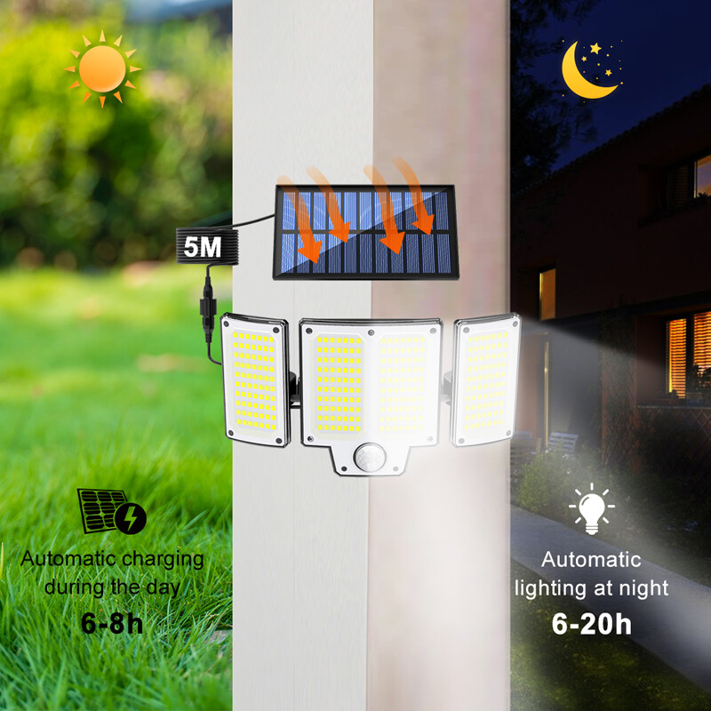 2 PACK 280 LED Solar Lights Outdoor Waterproof Motion Sensor Security Wall Lamp
