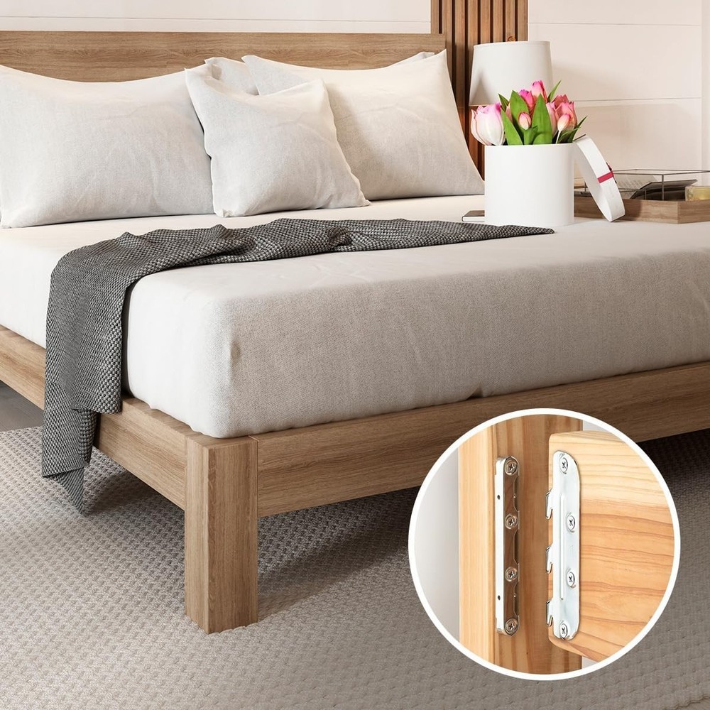 POWERTEC Surface Mounted Bed Rail Brackets 4PK, Bed Frame Hardware w/ Mounting S