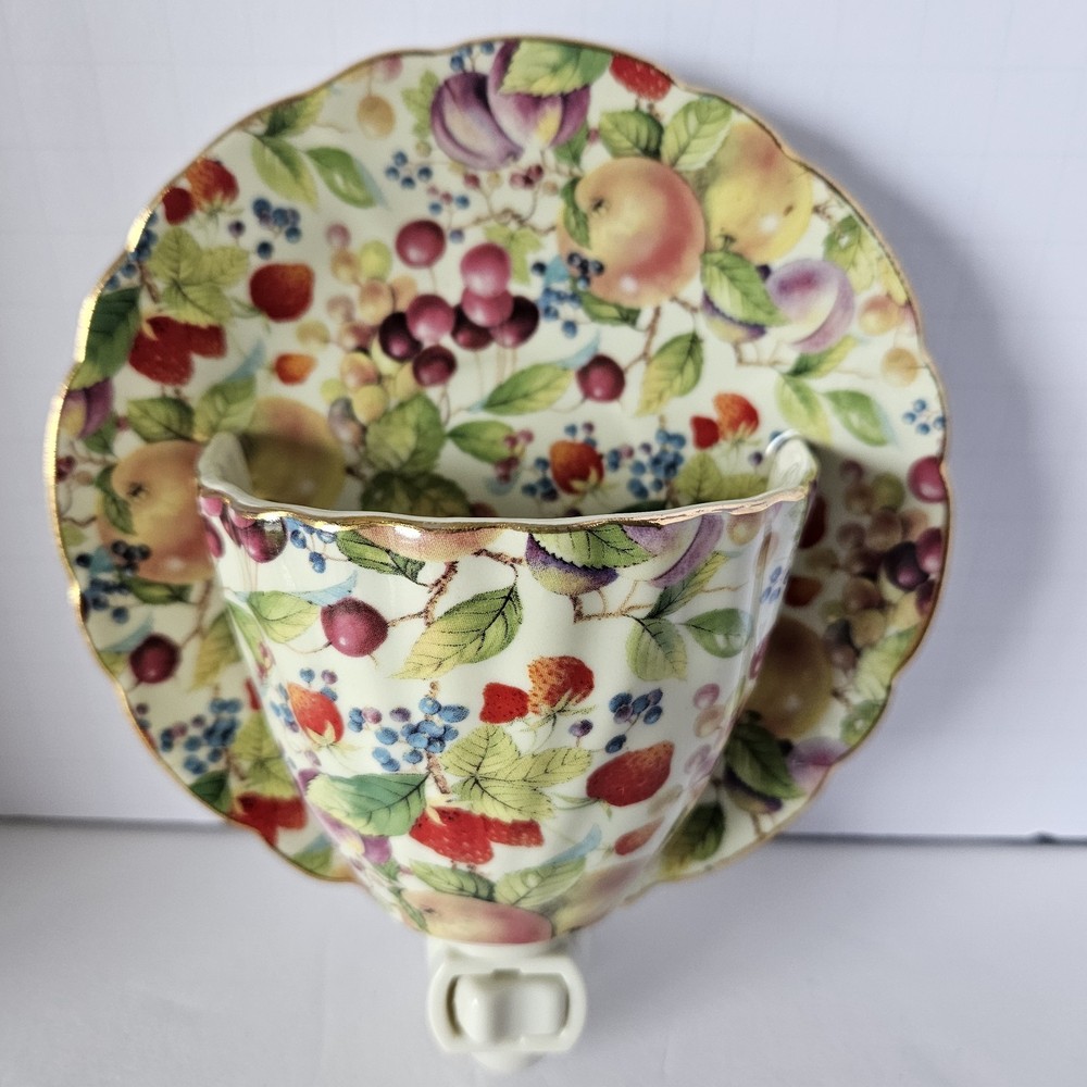 Vintage Formalities Night Light Porcelain Teacup Fruit Pattern Baum Brothers