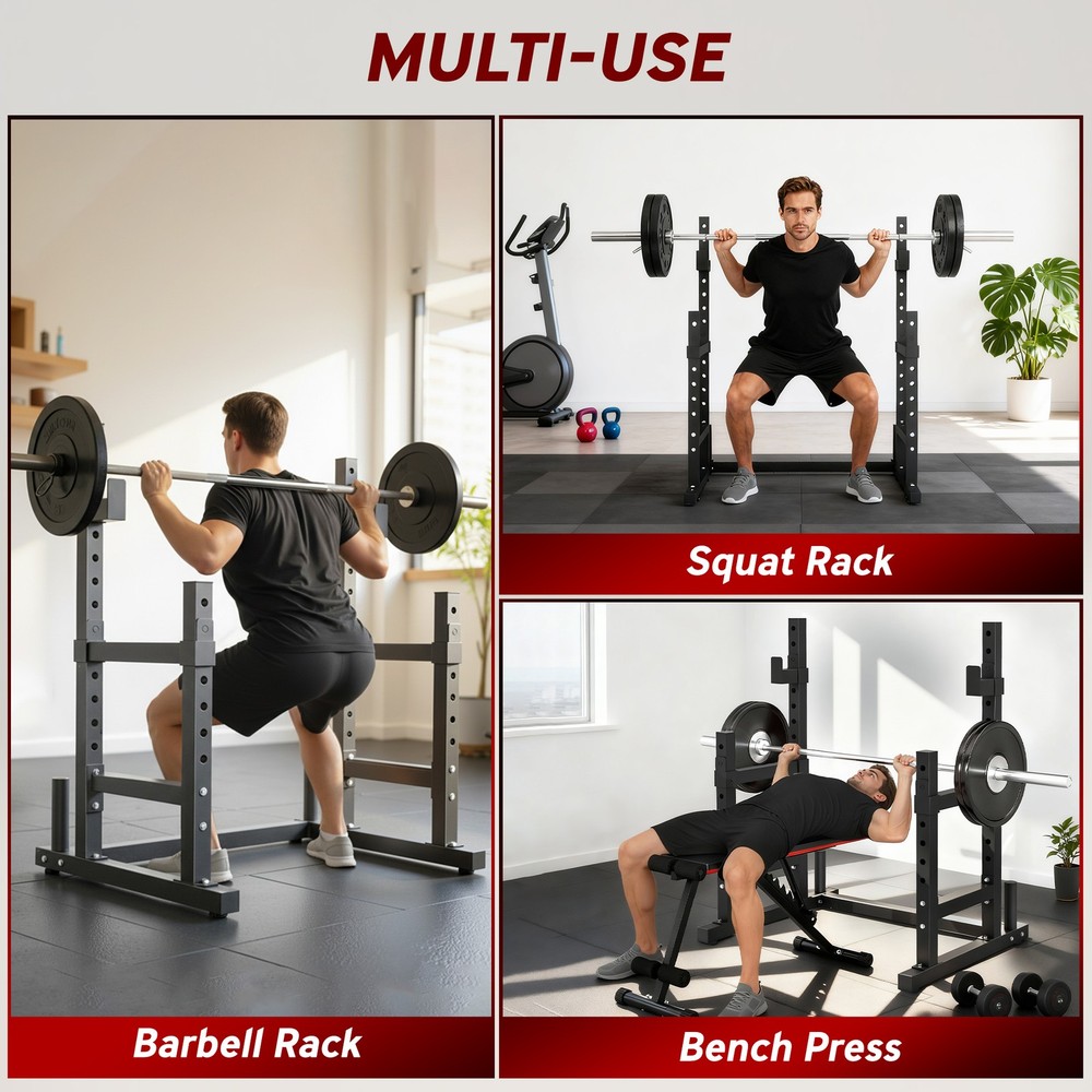 Adjustable Squat Rack, 660lbs Multi-Functional Bench Press Rack, Black