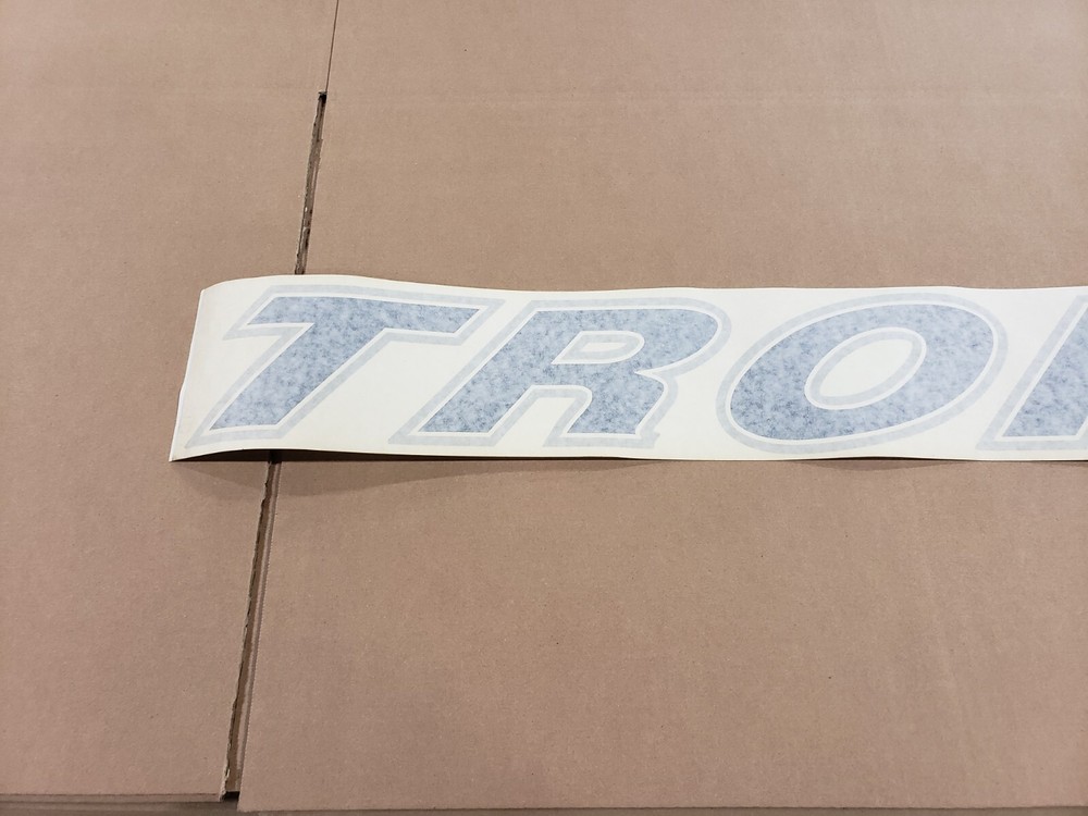 44” TROPHY SCRIPT DECAL OFF SHORE BLUE WITH SILVER TRIM