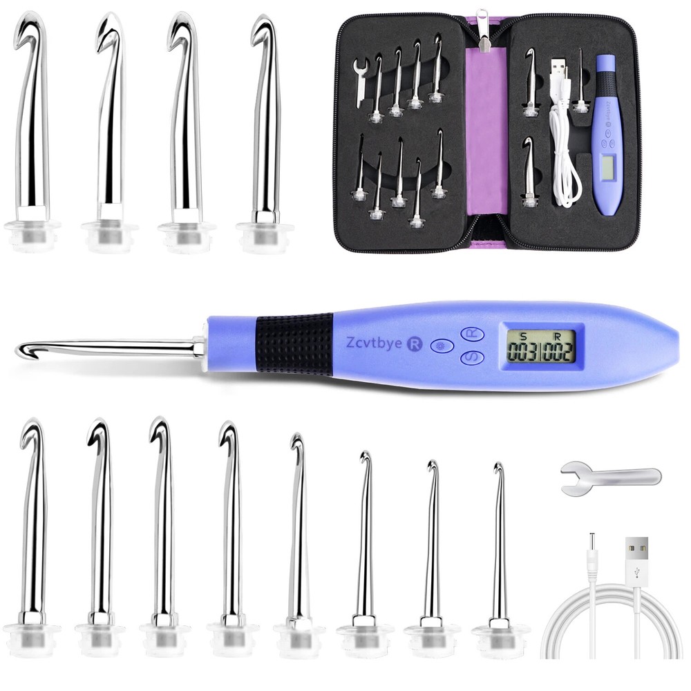 12pcs Lighted Crochet Hook Set with Counter Ergonomic Knitting Needles Kit Tool