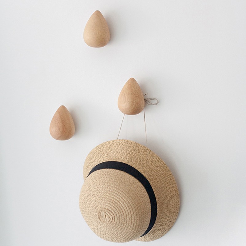 Solid Wood Water Drop Coat Hook Coat Hook Wall Free Punching Cloth Hook Viscose