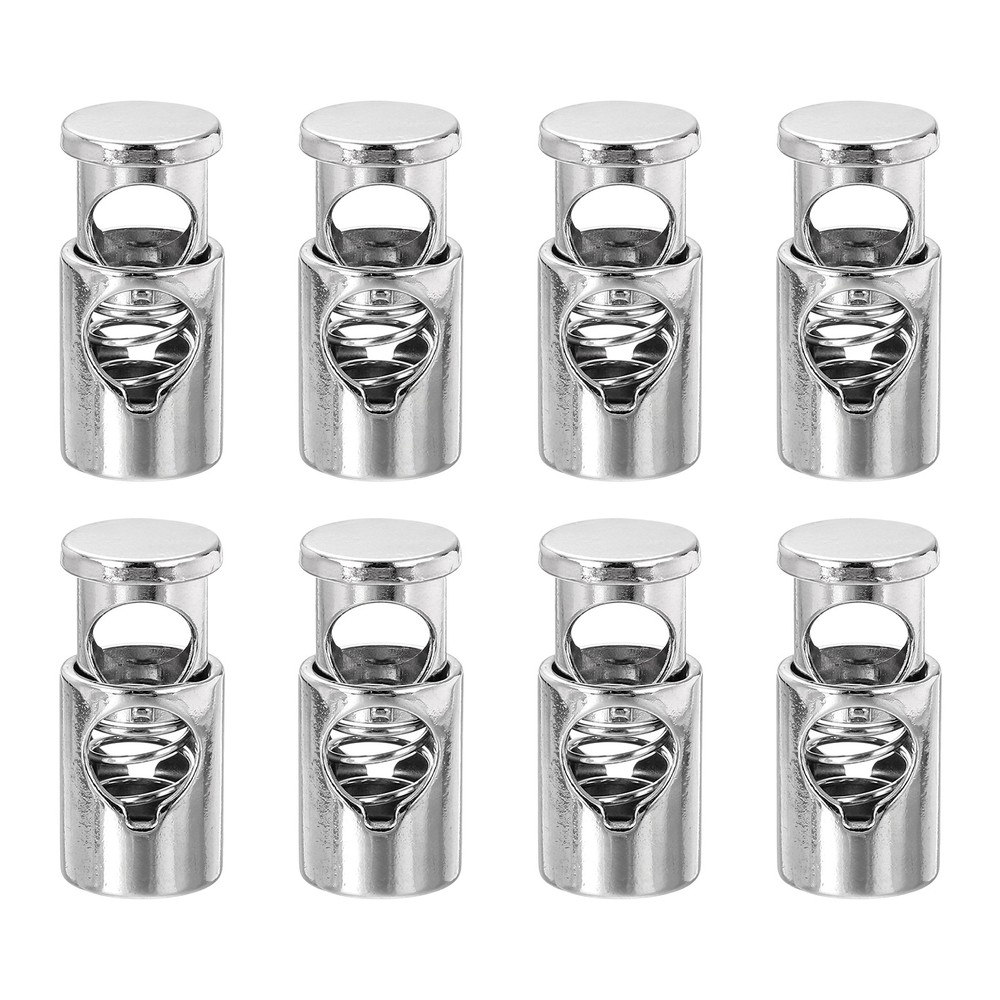 8Pcs Metal Cord Locks, 6mm Single Hole Toggle Spring Stop, Silver White