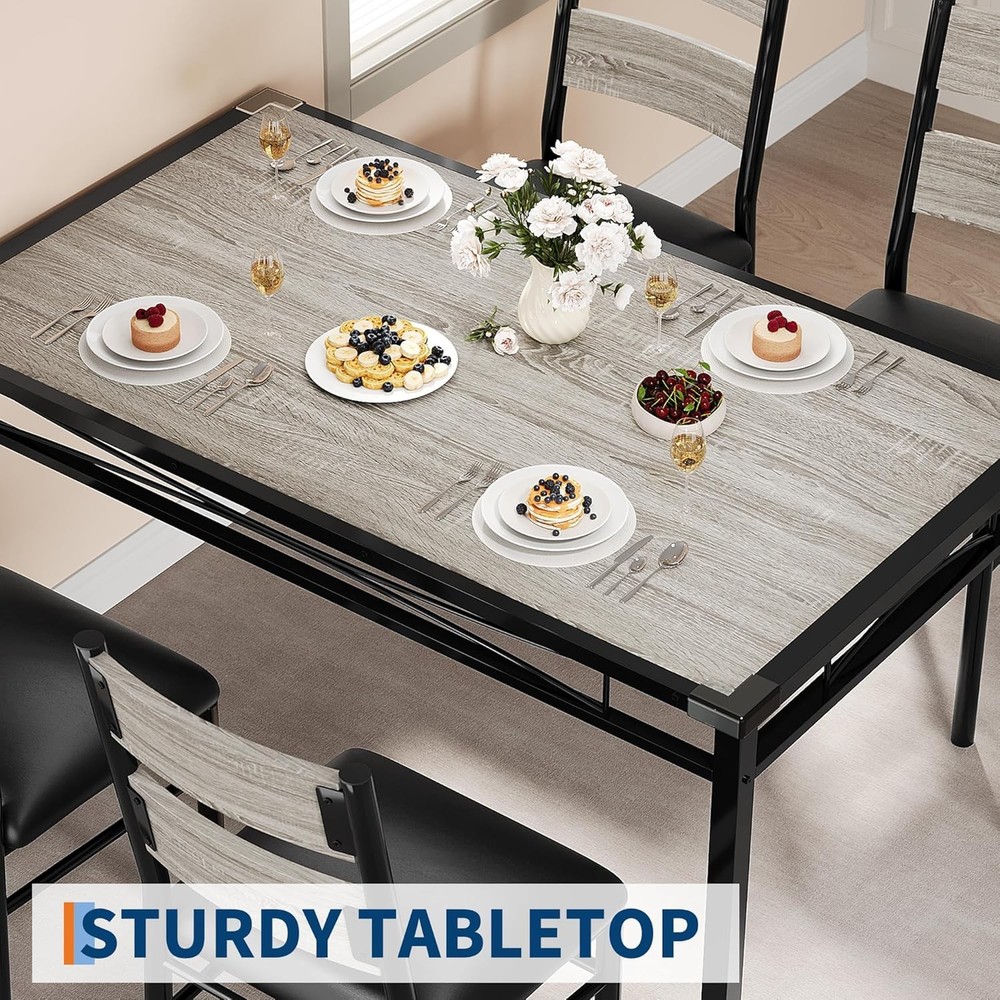Wood Dining Table Set for 4 w/ Corner Protector&Upholstered Chairs for Apartment