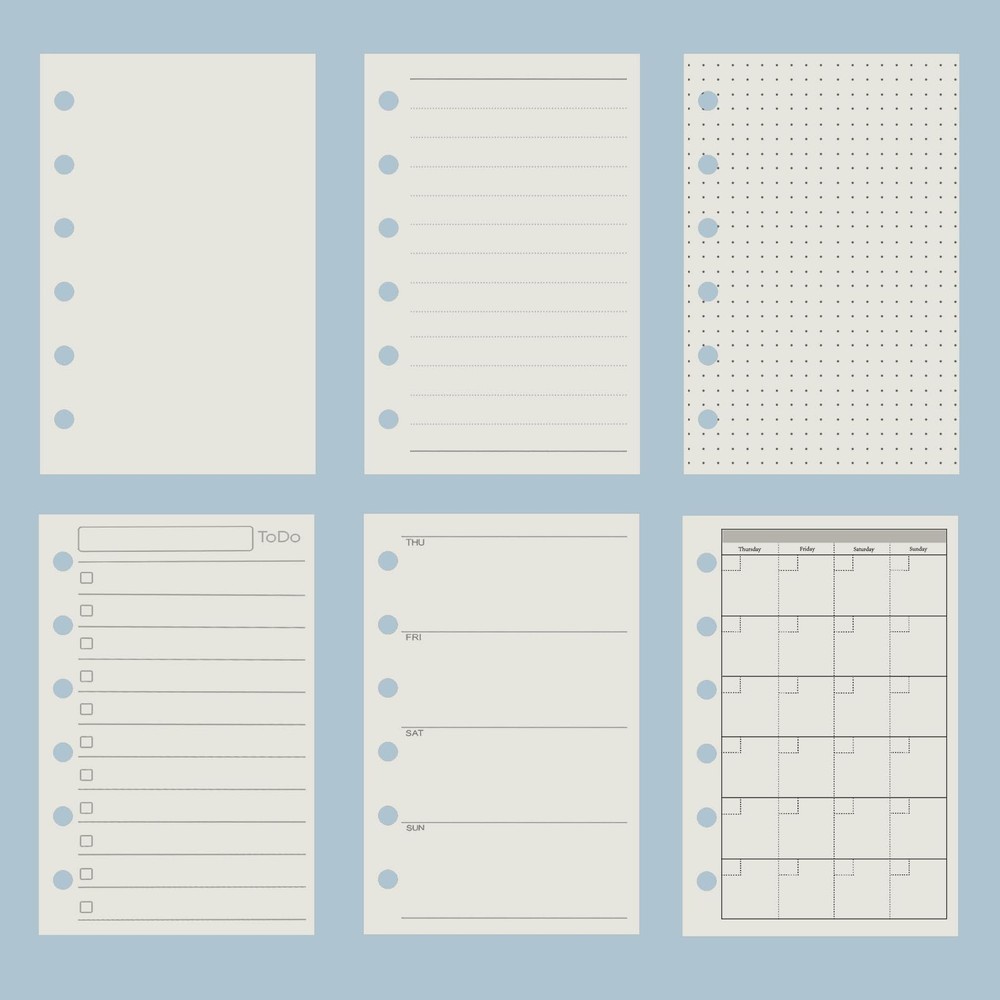 Harphia A7 6 Holes Binder Refill Value Set,90sheets weekly A7, Week Paper Set