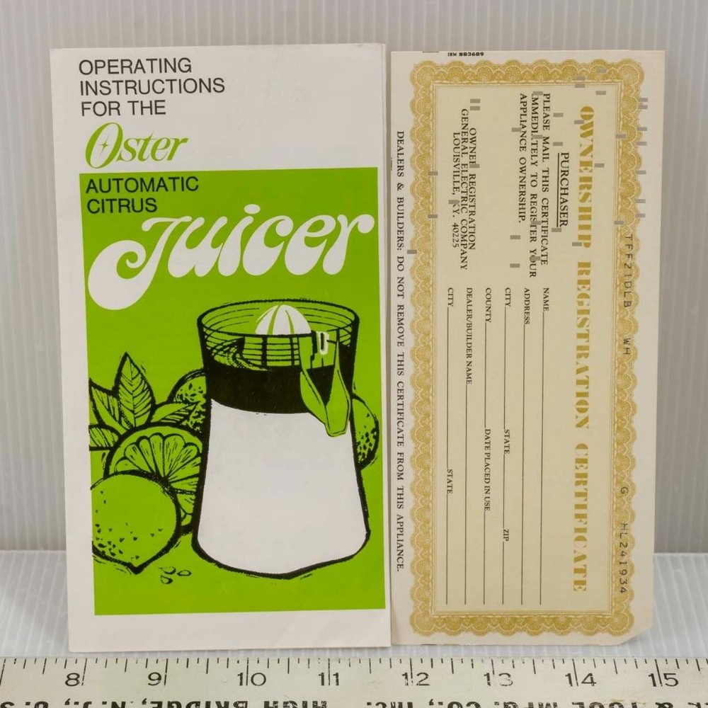 Oster Automatic Citrus Juicer Instructions Manual Only 1970's