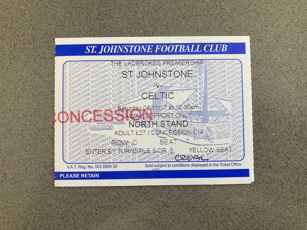 St Johnstone v Celtic 2017-18 Match Ticket
