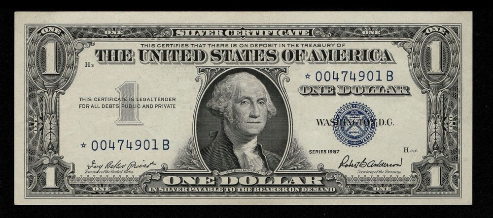1957 $1 SILVER CERTIFICATE Star Note Low Serial Number *00474901B Replacement
