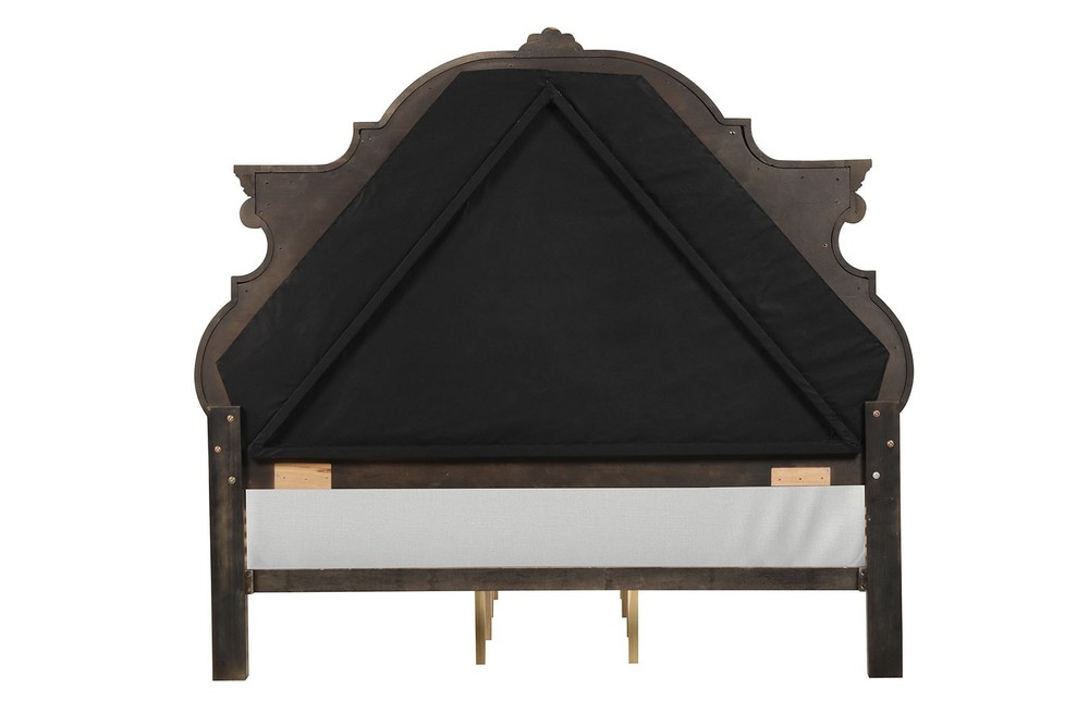 Traditional Dark Brown Eastern King Size 1pc Wooden Panel Bed Set Button Tufting