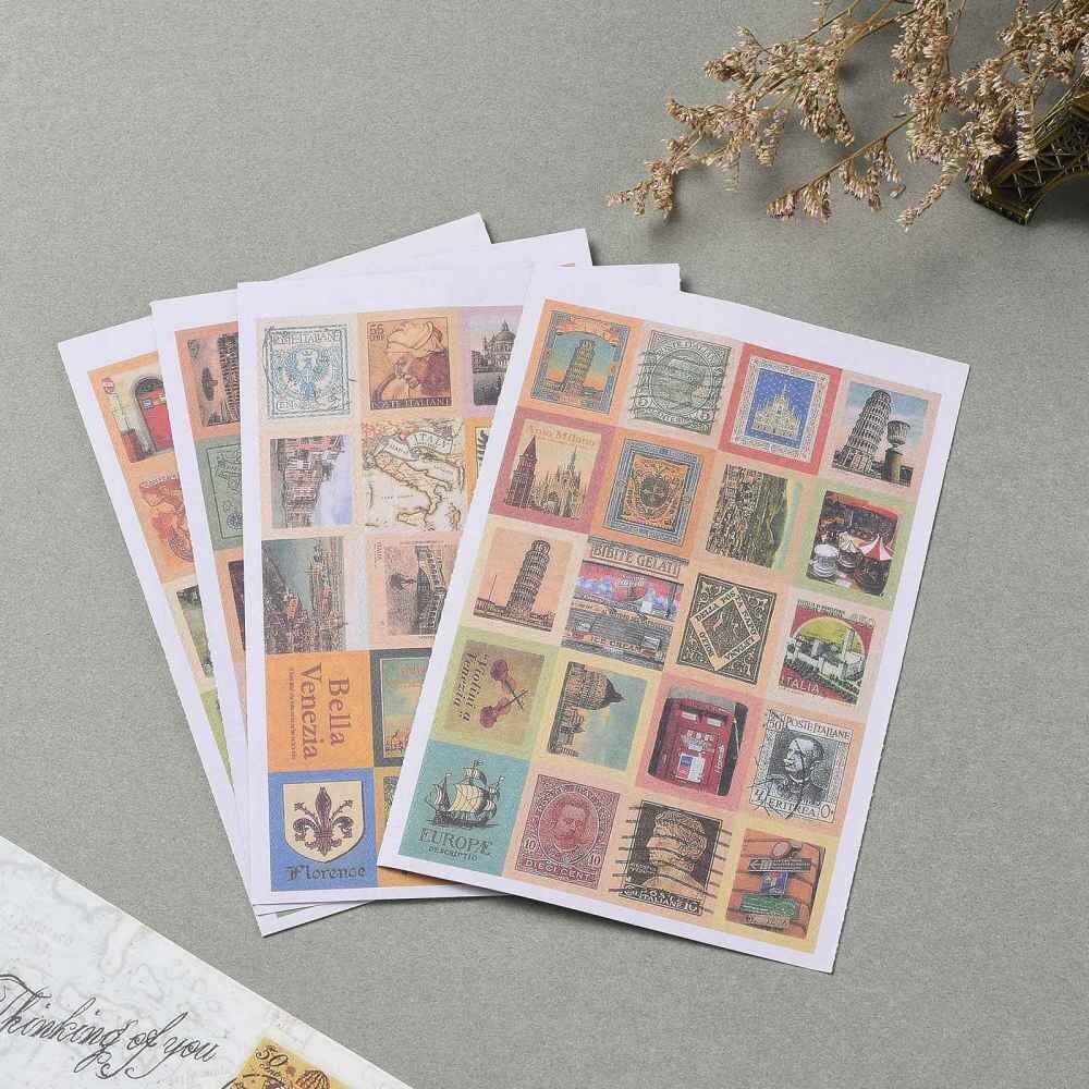 Postage Stamp shape label stickers 5 sheets per pack Very Nice for envelope s50