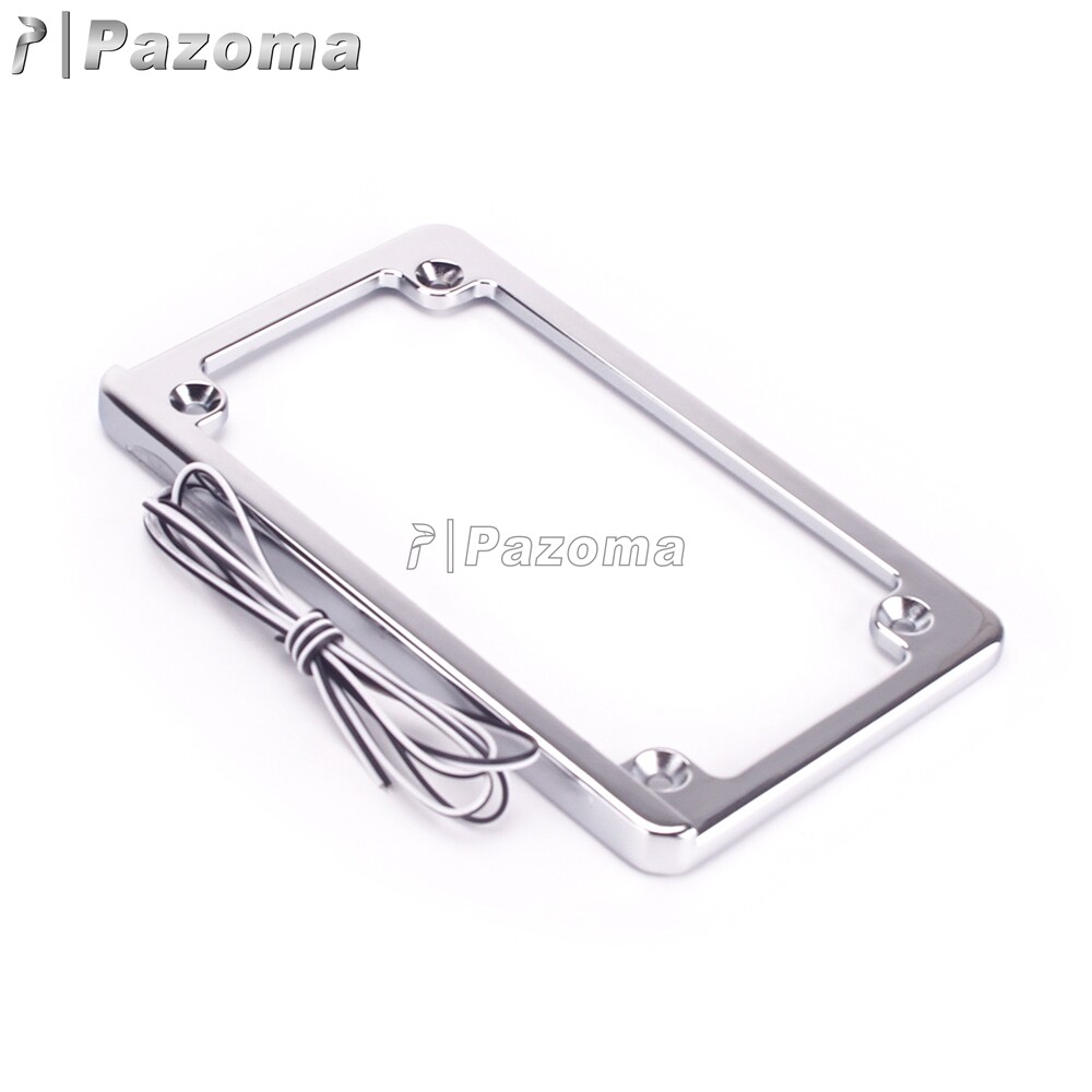Motorcycle Chrome LED License Plate Bracket Frame w/ Light For Harley Davidson