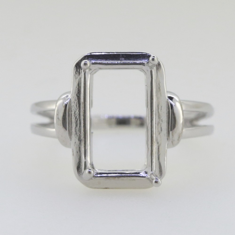 Vintage Style Sterling Silver Semi Mount Ring Setting Emerald OCT 12x8mm