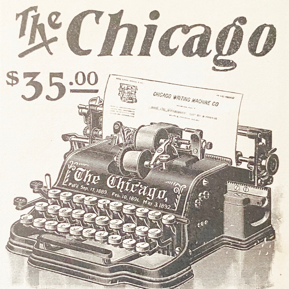 THE CHICAGO $35 Visible Writing Machine Antique Model 1901 Typewriter Print Ad