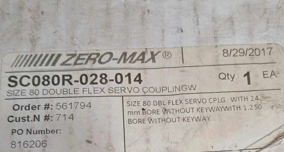 ZERO-MAX SC080-028-014 Double Flex Servo Coupling 24mm & 1.250 Bore Size.
