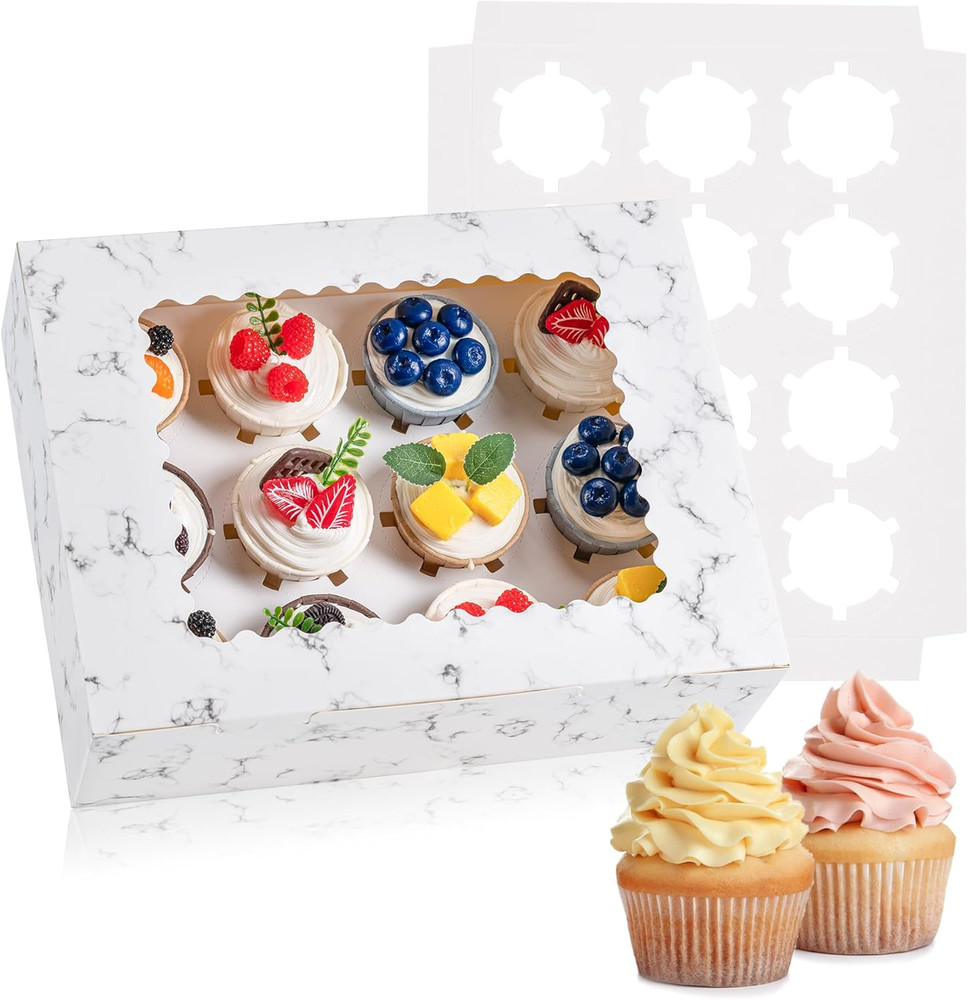 6PCS Cupcake Boxes - Hold 12 Count Cupcake Containers with Window, Food Grade Cu