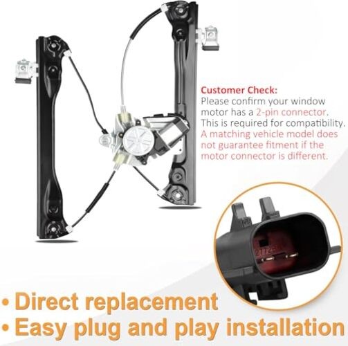 Power Window Regulator with (2-Pin Motor) Front Right Passenger Side