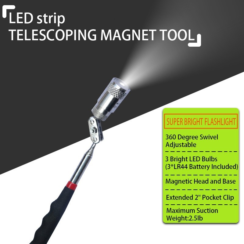 7pcs Telescoping Magnet Pickup Tool Stick Include 8 lb LED Light Grabber Extend