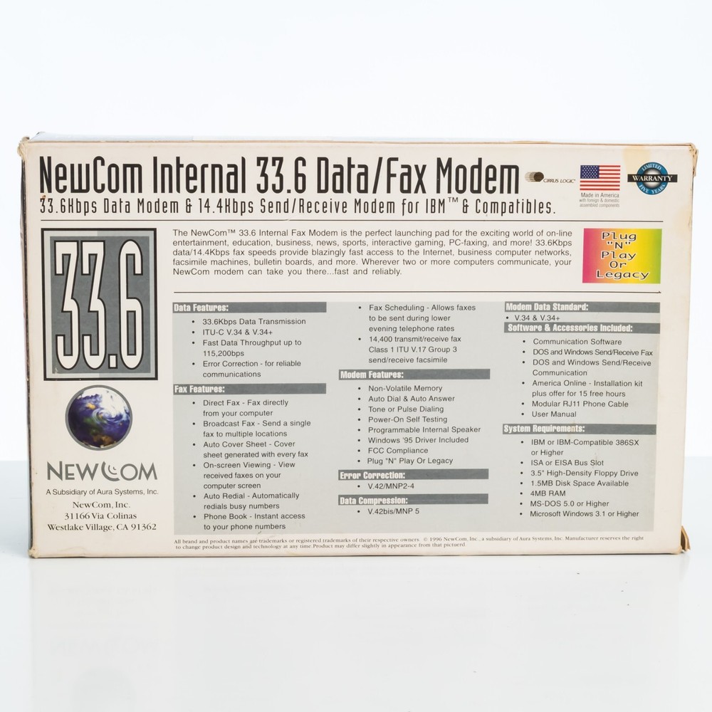 Newcom Internal 33.6 Data/Fax Modem - CIB - Complete