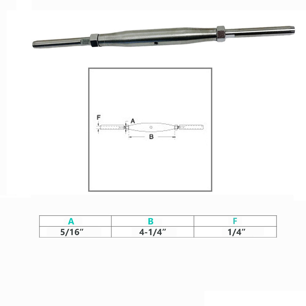 4 Pc Stainless Steel 5/16" Thread Swage Stud & Stud Pipe Turnbuckle 1/4" Cable