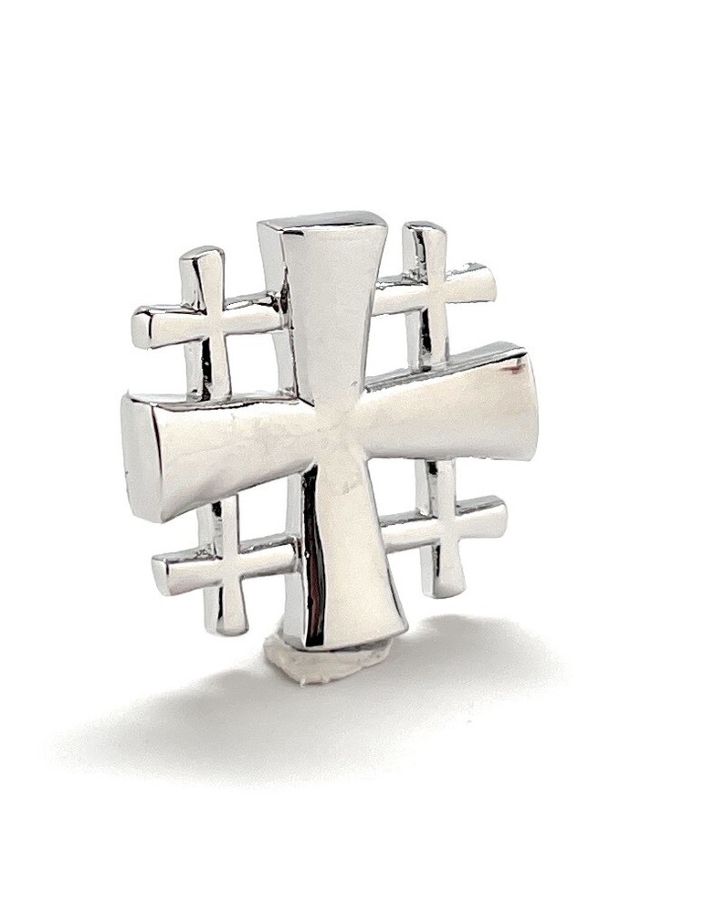 Jerusalem Cross Lapel Pin Crusaders Shield Cut Out Design Silver Five-Fold Pin