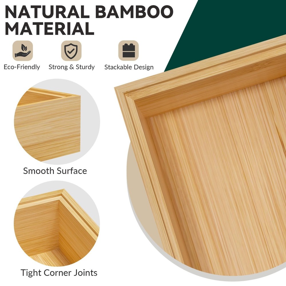 Bamboo Kitchen Drawer Organizer, Stackable Utensil Holder Silverware Organize...