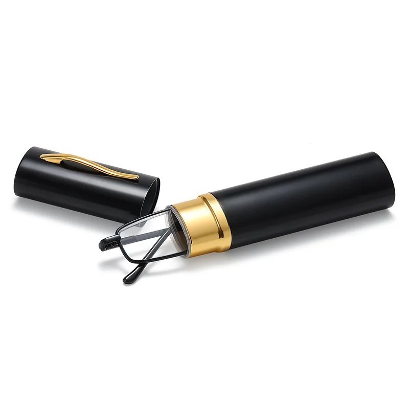Compact Reading Glasses with plastic Tube Case Men Women Spring Hinge Reader