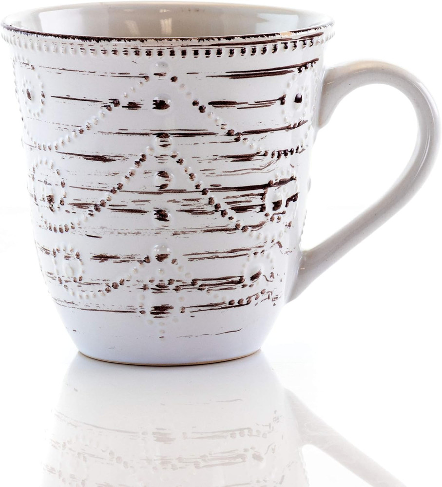 Rustic Birch 16 Piece Embossed Scalloped Stoneware round Dinnerware Set in White
