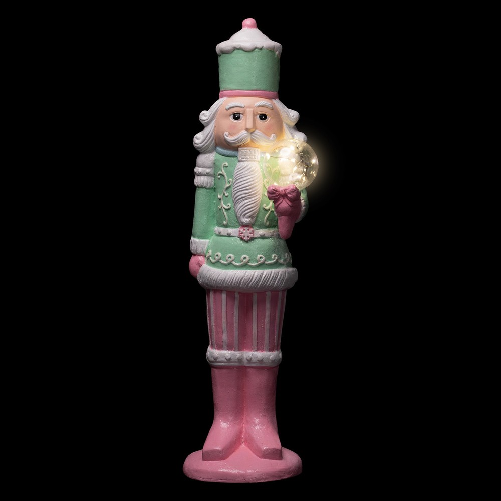 LED Lighted Glitter Christmas Nutcracker - 27" - Green and Pink