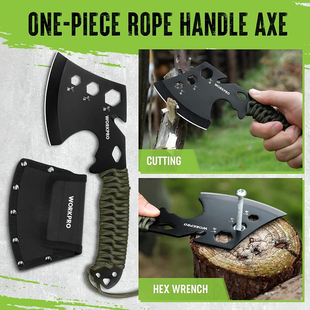 WORKPRO Camping Axe and Hunting Knives with Paracord Handle Camping Tool Sets